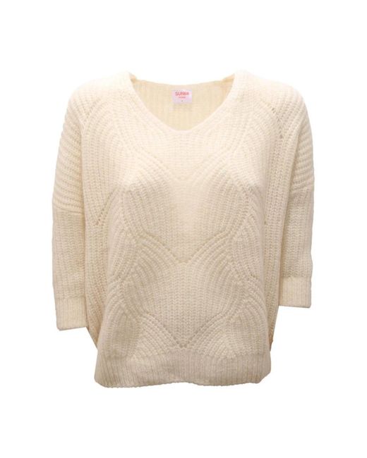 Sun 68 Natural V-Neck Knitwear