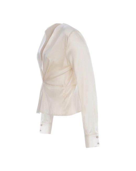 Pinko Overhemden ,Satijn Zachte Satijnen Zijden Blouse Met V-Hals En Torchon Detail in het White