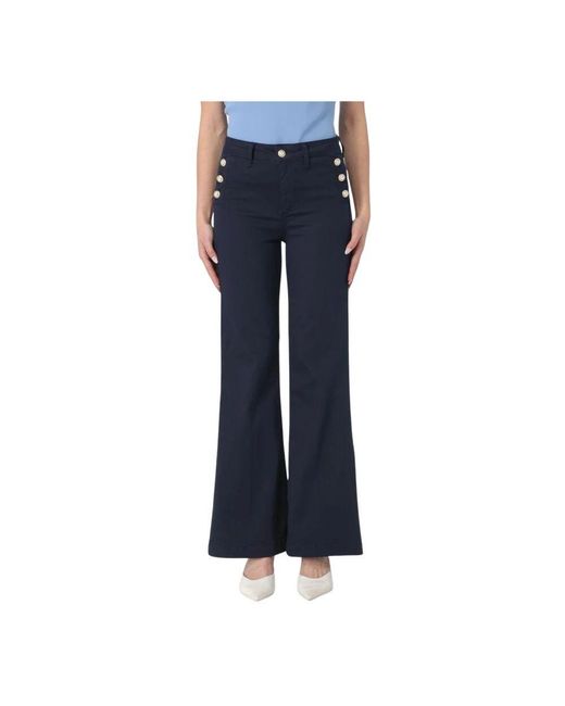 Liu Jo Blue Weiße Weite Bein Knopfhose