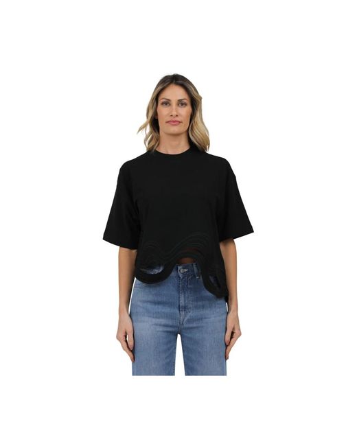 Alpha Studio Tops ,Zwart ,Golf Geborduurde Half Mouw Ronde Hals Top in het Black