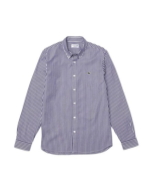 Lacoste Overhemden ,Blauw ,Katoen Gestreept Overhemd in het Purple voor heren