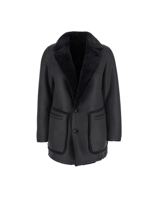 Urbancode Jassen ,Zwart ,Polyester Zwarte Merino Suedette Bonded Jas in het Black