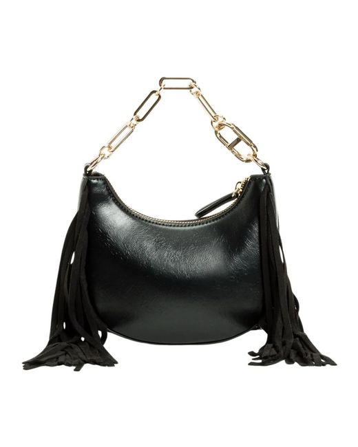 Twinset Boho-Chic Zwarte Mini Tas Met Franjes in het Black