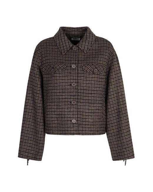 P.A.R.O.S.H. Jassen ,Bruin ,Wol Fringe Jack Met Traditionele Kraag in het Black