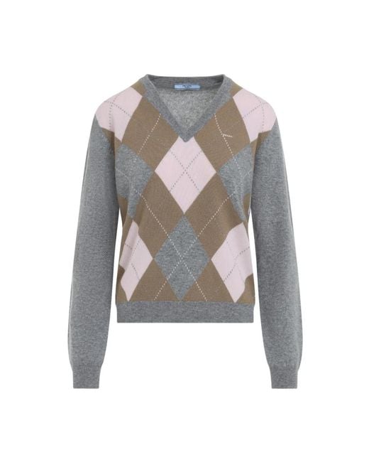 Prada Gray V-Neck Knitwear