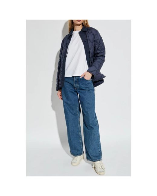 Woolrich Jassen ,Blauw ,Polyester Gewatteerde Jas Met Geborduurd Logo in het Blue