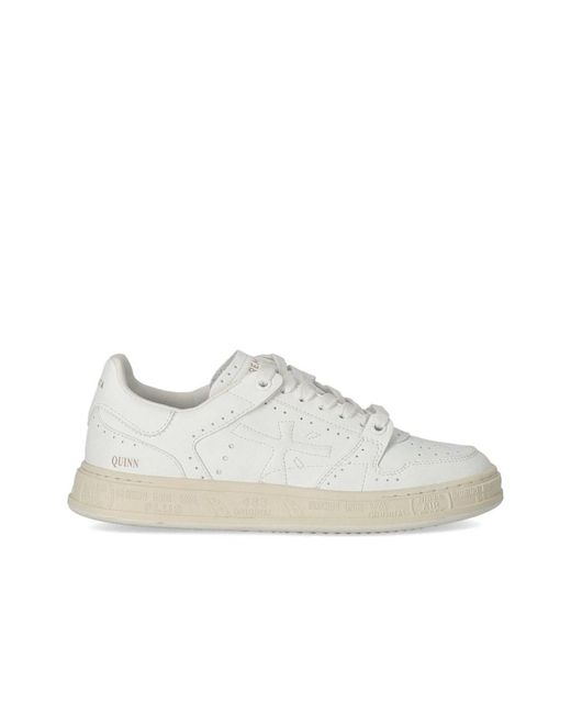Premiata White Weiße Ledersneaker Mit Gesticktem Logo