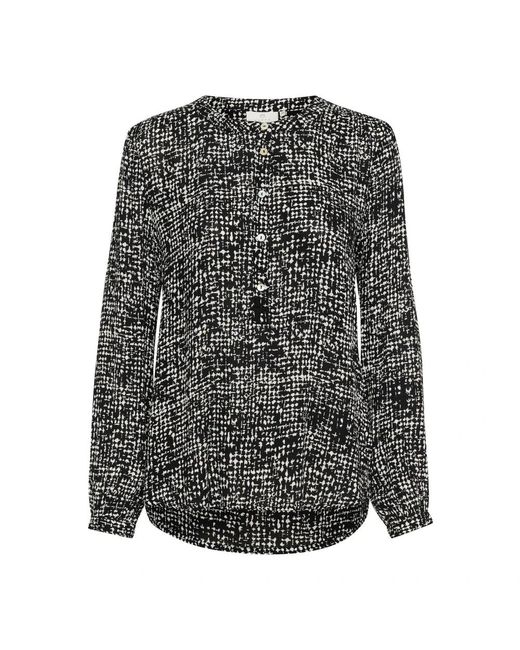 Kaffe Overhemden ,Zwart ,Grafische Dot Blouse Met Kinakraag in het Black