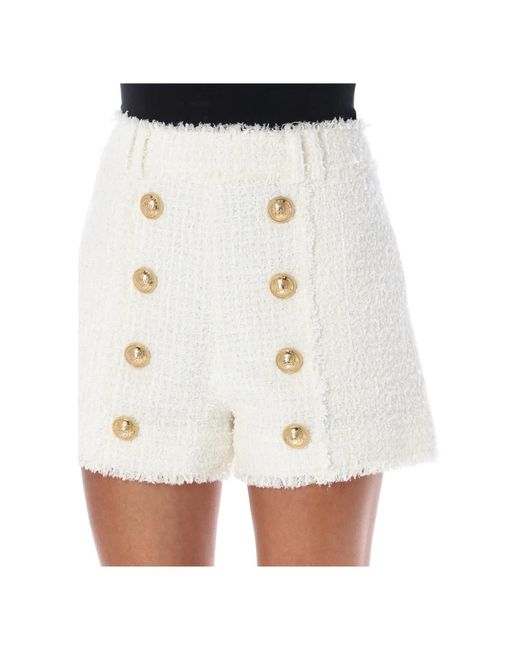 Balmain White Elegante weiße tweed-shorts