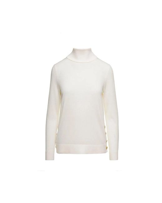 Michael Kors White Wool Sweater With High Neck And Button Detail