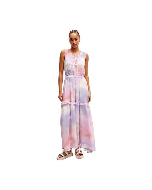 Boss Purple Ärmelloses Regular-Fit Kleid Mit Print Und Volant-Details