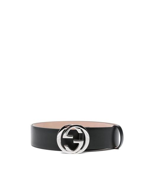 Gucci Accessoires ,Zwart ,Leer Riem Met Interlocking G-Gesp in het Black voor heren