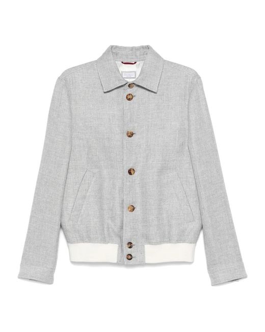 Brunello Cucinelli Jassen ,Grijs ,Wol Diagonale Bovenkleding Jas in het Gray voor heren