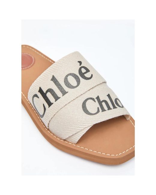 Chloé White Logo print woody sandalen