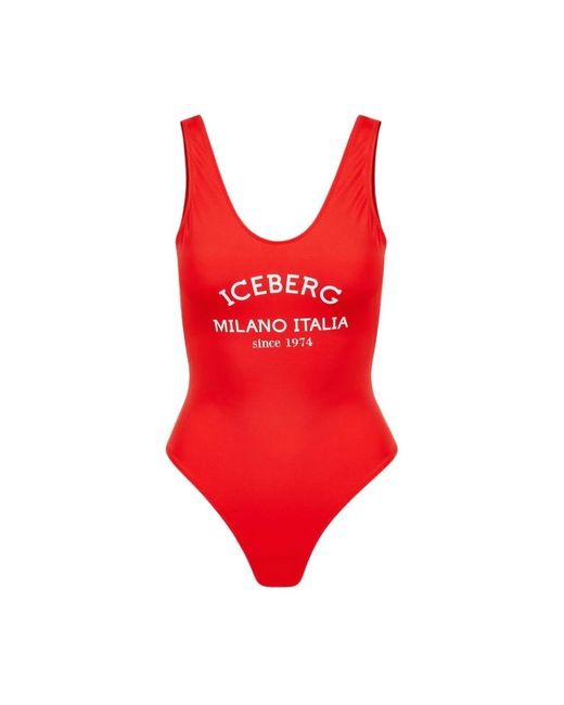 Iceberg Badmode ,Rood ,Nylon Badpak Met Logo-Print in het Red