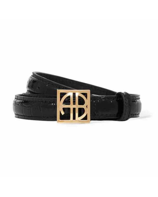Anine Bing Black Monogram Ledergürtel Mit Kroko-Prägung