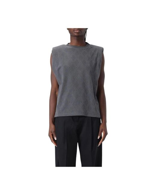 Golden Goose Deluxe Brand Black Ärmelloses Diamondpattern Top Grau Frauen