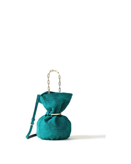 Borbonese Green Trésor bucket bag small - op suede crossbody