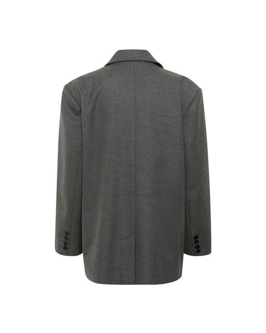 Gestuz Jassen ,Grijs ,Polyester Donkergrijze Melange Oversized Blazer in het Gray