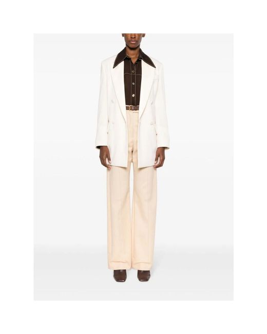 Max Mara Jassen ,Wit ,Wol Double-Breasted Wollen Blazer in het White