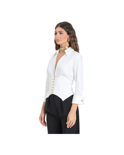 Elisabetta Franchi Witte Blouse Met V-Hals En ¾ Mouwen in het White