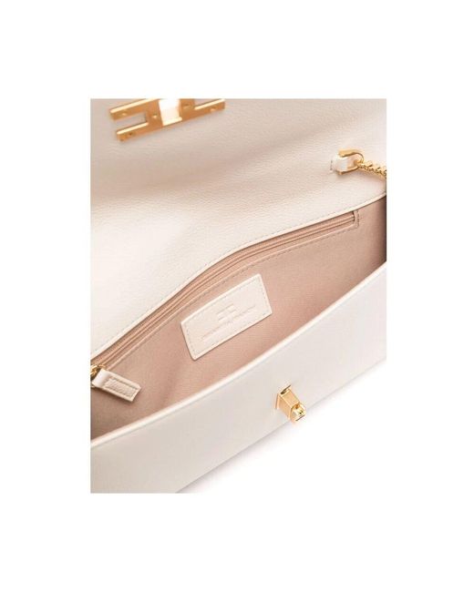 Elisabetta Franchi Natural Ecru Leder Schultertasche Mit Kette