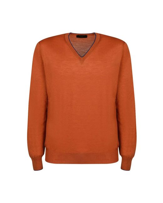 Gran Sasso Orange V-Neck Knitwear for men