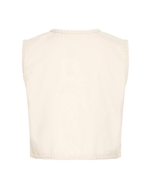 Ichi Open-Front Cropped Vest Berk in het Natural