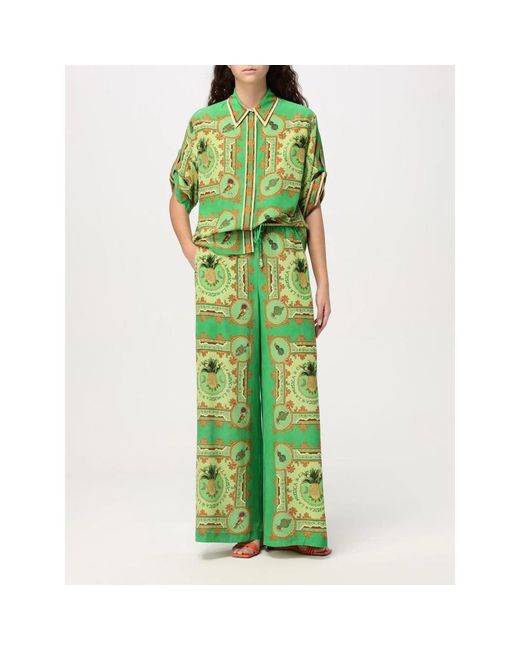 ALÉMAIS Overhemden ,Groen ,Barokprint Zijden Shirt Voor Vrouwen in het Green