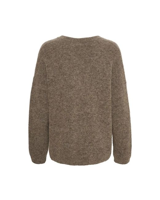Gestuz Truien & Vesten ,Bruin ,Wol Zachte V-Hals Pullover Donker Zand Melange in het Brown