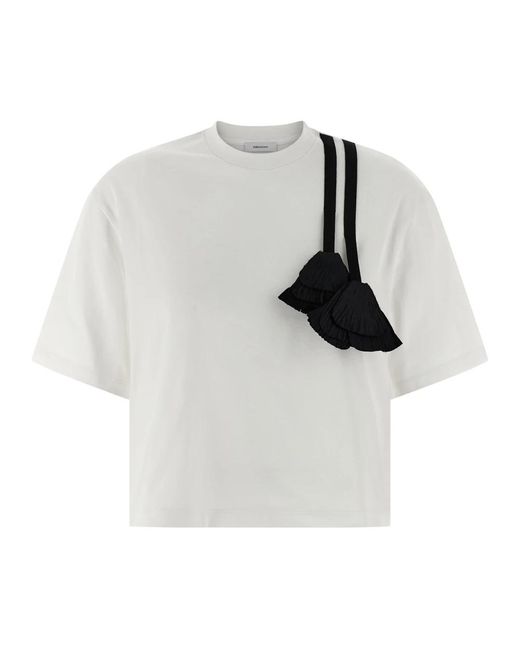 Ferragamo Tops ,Wit ,Katoen T-Shirt Met Bloemeninzet in het White