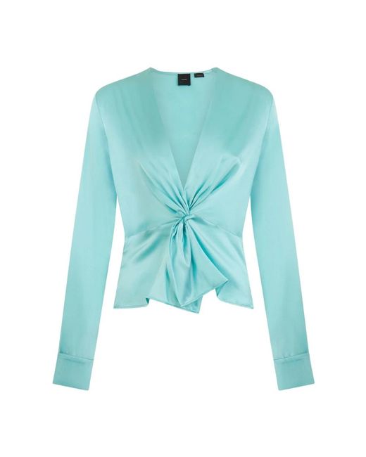 Pinko Overhemden ,Groen ,Blauwe Blouse Met Lange Mouwen En Voorknoop in het Blue