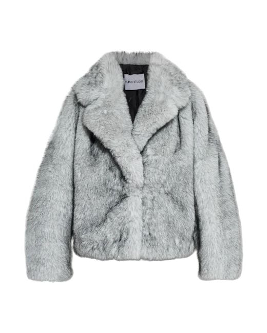 Stand Studio Gray India Faux Fur Coat