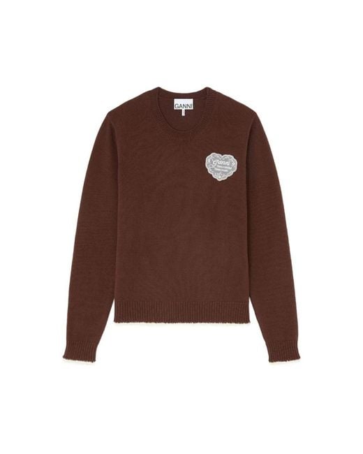 Ganni Brown Round-Neck Knitwear