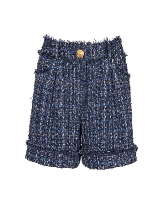Balmain Blue High-Waist-Shorts aus Tweed