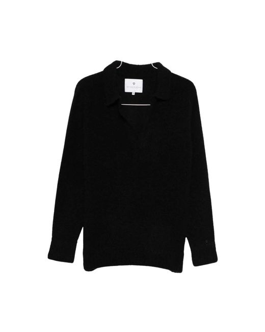 Seven Gauge Black V-Neck Knitwear for men