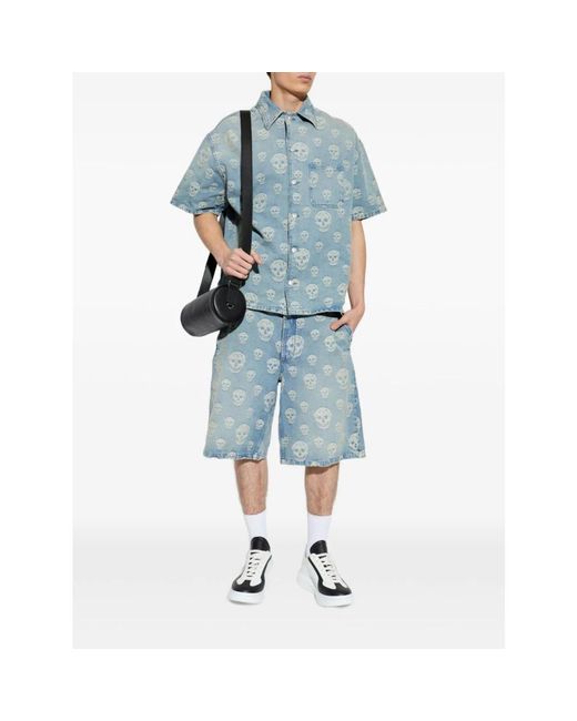 McQueen Blue Short Sleeve Shirts for men
