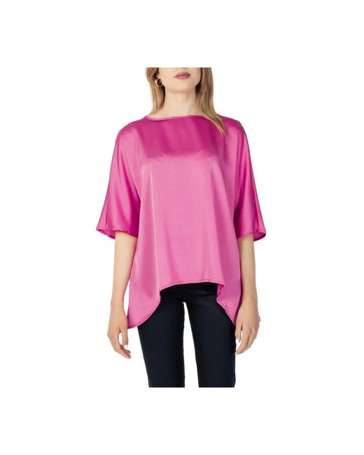 Sandro Ferrone Overhemden ,Roze ,Polyester Fuchsia Boot Hals Blouse in het Pink