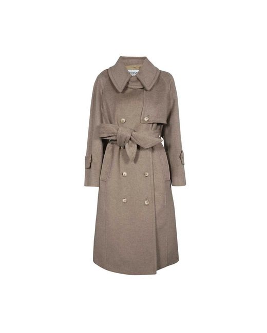 Dondup Brown Doppelreihiger wollmantel mit taillengürtel