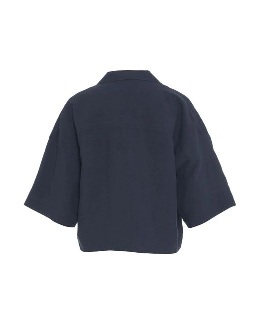 8pm Blue Blaue leinenmischbluse mit taschen