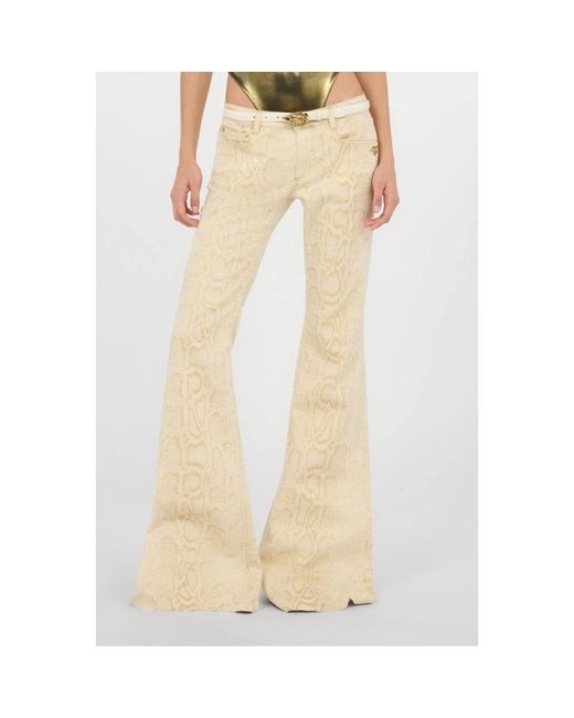 Roberto Cavalli Flared Jeans Met Pythonmotief in het Natural