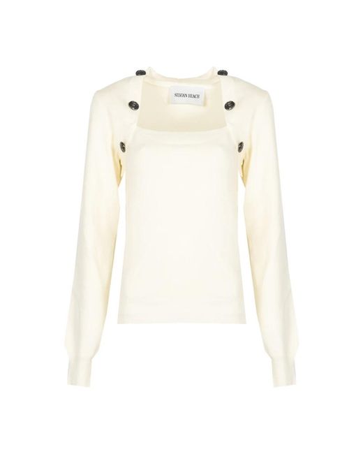 Silvian Heach Truien & Vesten ,Leer Ronde Hals Trui in het White