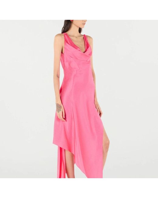 Roberto Cavalli Kleedjes ,Roze ,Zijden Asymmetrische Slangenprint Jurk in het Pink