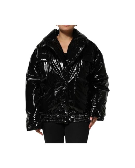 Dolce & Gabbana Black Gepolsterter Daunenmantel Mit Logodetails