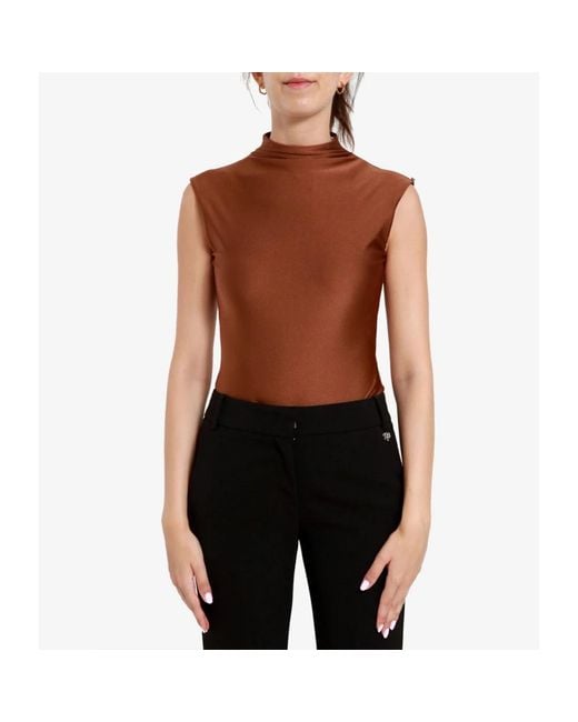 Sportmax Tops ,Bruin ,Bruine Mouwloze Top Met Opstaande Kraag in het Brown