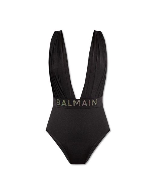 Balmain Black Einteiliger badeanzug mit logo