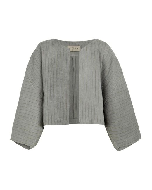 Cortana Jassen ,Blauw ,Linnen Loupe, Hemelsblauwe Gestreepte Linnen Jas in het Gray