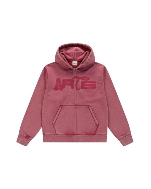 Arte' Zip Hoodie Washed in het Red voor heren