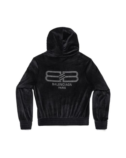Balenciaga Black Bb Paris Strass Zip-Up Hoodie Fitted