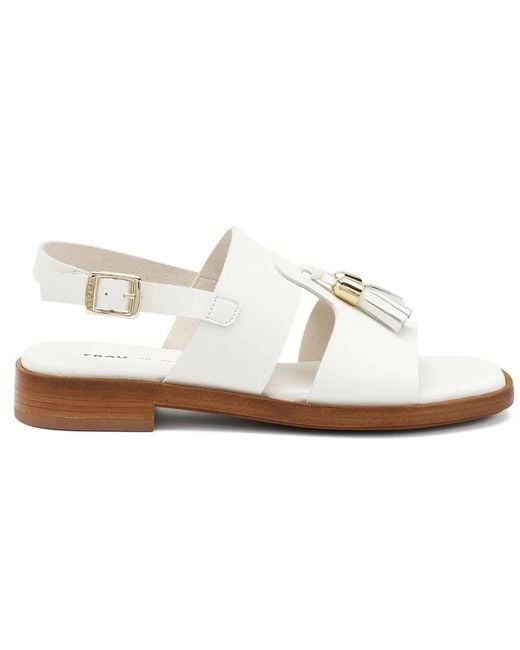 Frau Schoenen ,Wit ,Leer Boho-Chic Leren Sandalen Met Kwastjes in het White